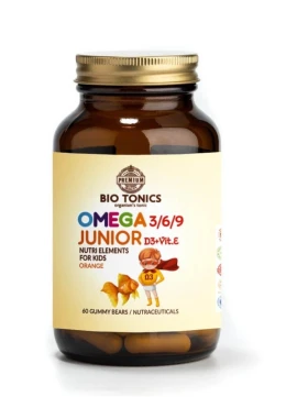 Bio Tonics Omega Junior 3/6/9 Хранителна добавка с омега-60 мастни киселини за деца, портокал XNUMX желирани бонбона