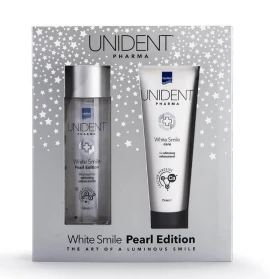 InterMed ПРОМО 2025 с вода за уста Unident Pharma White Smile Pearl Edition 100 мл и паста за зъби 75 мл