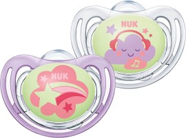 Nuk Πιπίλες Σιλικόνης για 0-6m Freestyle Night με Θήκη Νυκτός Μωβ - Διάφανο 2τμχ 10.730.496