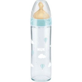 Nuk Classic Γυάλινο Μπιμπερό Θηλή Καουτσούκ Μ 0-6m, Μπλε, 240ml 10.745.079