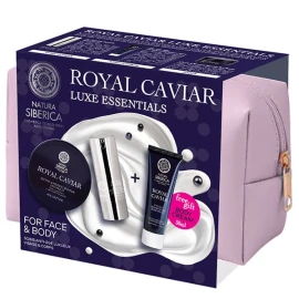 Natura Siberica ПРОМО 2025 Royal Caviar Luxe Essentials с леден стягащ крем за очи, 15 мл, лифтинг и стягащи лепенки за очи 60 бр., ПОДАРЪК Анти-ейдж трансформиращ крем за тяло, 30 мл и подаръчна чантичка за тоалетни принадлежности