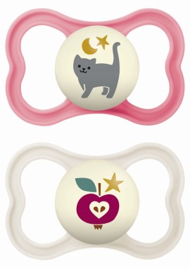 Mam Supreme Night Silicone Soother 6-16m Ορθοδοντική Πιπίλα Σιλικόνης που Λάμπει στο Σκοτάδι Ροζ - Κρεμ  2τμχ