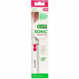 GUM Sonic Sensitive Ultra Soft 4101 Ηλεκτρική Οδοντόβουρτσα Μπαταρίας Λευκό-Ροζ 1τμχ