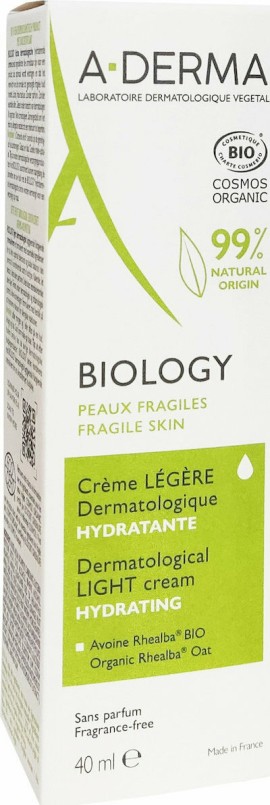 A-Derma Biology Dermatological Light Cream Hydrating Biology Light 24ωρη Ενυδατική Κρέμα Προσώπου Ημέρας Ελαφριάς Υφής 40ml