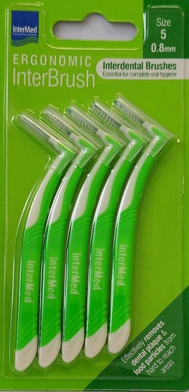 InterMed Ergonomic InterBrush Μεσοδόντια Βουρτσάκια με Λαβή 0.8mm Πράσινο 5τμχ