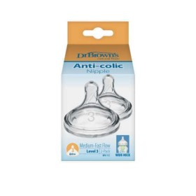 Dr Browns Θηλές Σιλικόνης για Μπιμπερό Options+ Φαρδύ Λαιμό, Επίπεδο 3, 6m+ 2τμχ WN3201