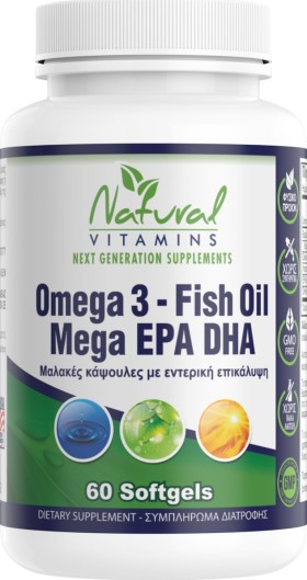 Natural Vitamins Omega 3 Fish Oil Mega EPA DHA 60caps
