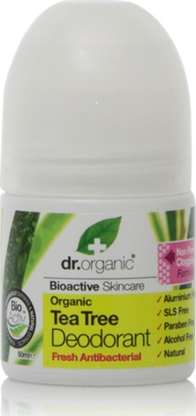 Dr Organic Tea Tree Φυσικό Αποσμητικό με Βιολογικό Τεϊόδεντρο σε Roll-On Χωρίς Αλουμίνιο 50ml