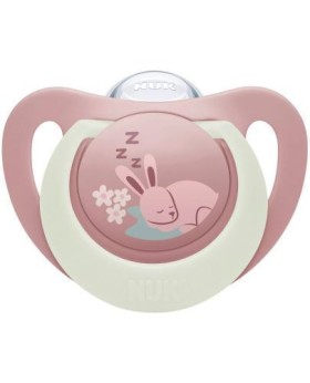 Nuk First Choice Night Πιπίλα Σιλικόνης Νυκτος 6-18m Ροζ Λαγουδάκι 1τμχ 10.176.379