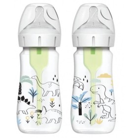 Dr Browns Σετ Πλαστικά Μπιμπερό Options+ Baby Dino Κατά των Κολικών με Θηλή Σιλικόνης Μέγεθος 1 270ml για 0m+ 2τμχ WB92026