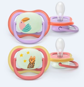 Philips AVENT Πιπίλες Σιλικόνης Νυκτός Ultra Air Nighttime για 18m+ Leopard/Bird 2τμχ SCF376/33