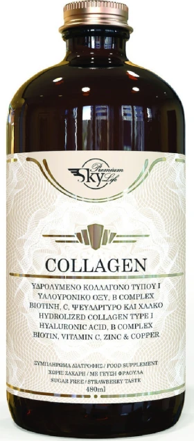 Sky Premium Life Collagen Хидролизиран колаген с хиалуронова киселина и витамини с вкус на ягода 480 мл