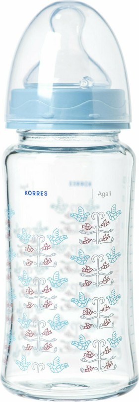 Korres Μπιμπερό Agali Γυάλινο Blue 3m+ 230ml