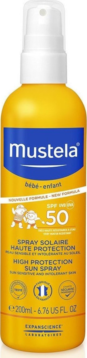 Mustela Bebe High Protection Sun Spray SPF50 Υψηλή Προστασία για το Σώμα και το Πρόσωπο 200ml