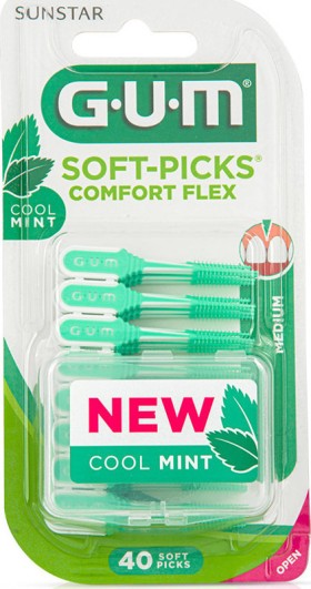 GUM SoftPicks Comfort Flex Cool Mint Μεσοδόντιες Οδοντογλυφίδες με Μέντα Medium 40τμχ