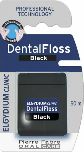 Elgydium Dental Floss Black Οδοντικό Νήμα Ελαφρώς Κηρωμένο με Χλωρεξιδίνη 50m