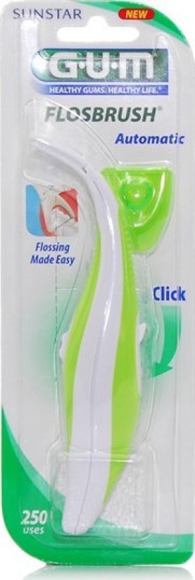 Gum Flosbrush Automatic Waxed 847 Οδοντικό Νήμα Πράσινο 250χρήσεις