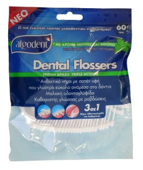Algodent Dental Flossers Οδοντικό νήμα, Οδοντογλυφίδα, Καθαριστής γλώσσας 3 σε 1 60ΤΜΧ