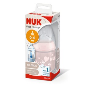 Nuk Πλαστικό Μπιμπερό First Choice Plus Σιλικόνη Με Δείκτη Θερμοκρασίας 0-6m Baby Rose blue Ροζ Καρδούλες 150ml 10.743.889