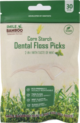 Smile Bamboo Corn Starch Dental Floss Picks Mint Οδοντικό Νήμα σε Διχάλα από Καλαμπόκι 30τμχ