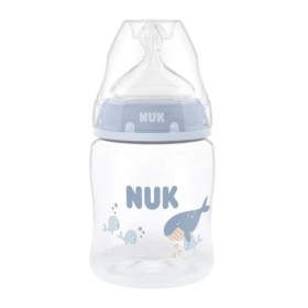 Nuk First Choice Πλαστικό Μπιμπερό Φάλαινα, Μπλε, Θηλή Σιλικόνης S, με Ρυθμιζόμενη Θερμοκρασία 0m+ 150ml 10.215.415