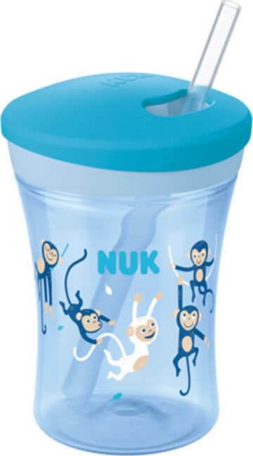 Nuk Action Cup Blue Monkeys Εκπαιδευτικό Ποτηράκι με Καλαμάκι 12m+ 230ml 10.751.318