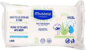 Mustela Μωρομάντηλα Organic Cotton Wipes With Water με Οργανικό Βαμβάκι 60τμχ