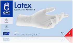 GMT Super Gloves Latex Powdered Εξεταστικά Γάντια με πούδρα Λευκό 100τμχ