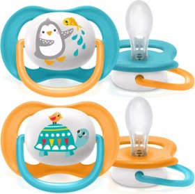 Avent Πιπίλα Ultra Air Pacifier Σιλικόνης Mint 6-18m Μπλε-Πορτοκαλί 2τμχ SCF080/07