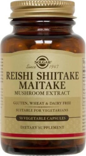 Solgar Reishi Shiitake Maitake Mushroom Extract, Συμπλήρωμα Διατροφής με Γανόδερμα 50caps