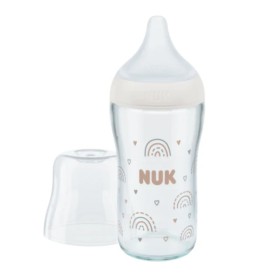 Nuk Γυάλινο Μπιμπερό Perfect Match Κατά των Κολικών με Θηλή Σιλικόνης για 3m+ Λευκό 230ml 10.212.056