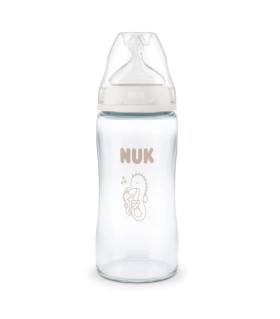 Nuk Γυάλινο Μπιμπερό First Choice Κατά των Κολικών με Θηλή Σιλικόνης M για 3m+ Ιππόκαμπος 240ml 10.212.058
