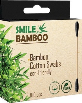 Smile Bamboo Μπατονέτες Βιοδιασπώμενες Μαύρες από Μπαμπού 100τμχ