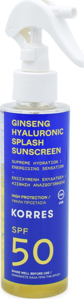 Korres Ginseng & Υαλουρονικό SPF50 Αντηλιακό Splash 150ml