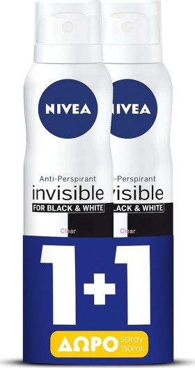Nivea Black & White Clear Invisible Spray 1+1 ΔΩΡΟ 48h 2x150ml