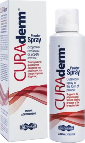 Uni-Pharma CURAderm Powder Spray για την Επούλωση του Τραυματισμένου Δέρματος 125ml