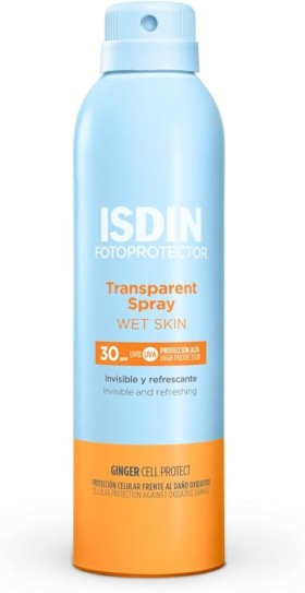 Isdin Fotoprotector Transparent Wet Skin Αδιάβροχη Αντηλιακή Λοσιόν για το Σώμα SPF30+ σε Spray 250ml