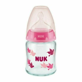 Nuk Γυάλινο Μπιμπερό First Choice Plus Temperature Control Θηλή Σιλικόνης 120ml 0-6m Ροζ με Πουλάκια 1τμχ 10.747.117