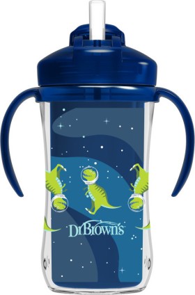 Dr Browns Παιδικό Ποτηράκι με Λαβές και Καλαμάκι από Πλαστικό Μπλε 300ml για 12m+ 1τμχ TC01202