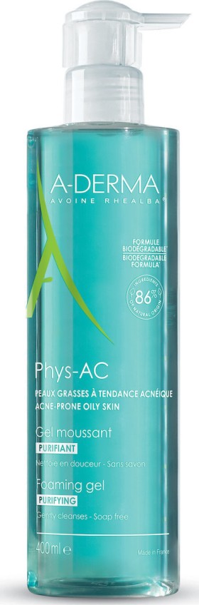 A-Derma Phys Ac Moussant Purifiant Gel Καθαρισμού για Δέρμα με Τάση Ακμής 400ml