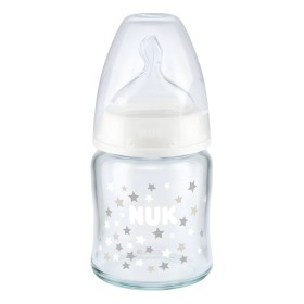 Nuk Γυάλινο Μπιμπερό First Choice Plus Temperature Control Θηλή Σιλικόνης 120ml 0-6m Λευκό Αστεράκια 1τμχ 10.747.117