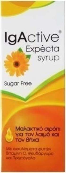IgΑctive Expecta Syrup Μαλακτικό Σιρόπι Για Τον Λαιμό και Τον Βήχα Sugar Free Με Εκχυλίσματα Φυτών και Πρωτόγαλα 150ml