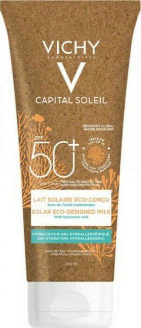 Vichy Capital Soleil Eco Designed SPF50+ Αντηλιακό Γαλάκτωμα Πρόσωπο & Σώμα με Υαλουρονικό Οξύ 200ml