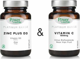 Power Of Nature Platinum Range Zinc Plus D3 15mg/2000iu 30tabs & Vitamin C 1000mg 20tabs