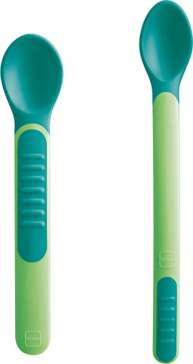 MAM Heat Sensitive Spoons & Cover 2 θερμοευαίσθητα κουτάλια Πράσινο 6m+ (513)