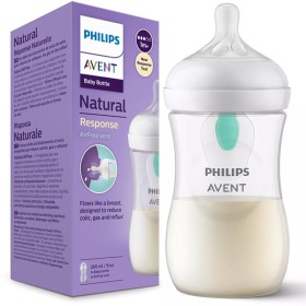 Philips Avent Πλαστικό Μπιμπερό Natural Response, Θηλή Μέτριας Ροής  με αεραγωγό Airfree Vent 3-6m, 260ml SCY673/01