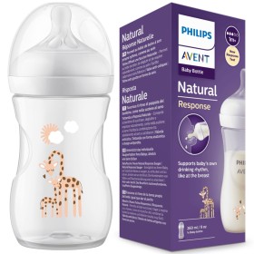 Philips Avent Natural Response Πλαστικό Μπιμπερό με Θηλή Σιλικόνης 3-6m Μέτριας Ροής, Καμηλοπάρδαλη, 260ml SCY903/66