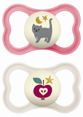Mam Supreme Night Silicone Soother 6-16m Ορθοδοντική Πιπίλα Σιλικόνης που Λάμπει στο Σκοτάδι Ροζ - Κρεμ  2τμχ