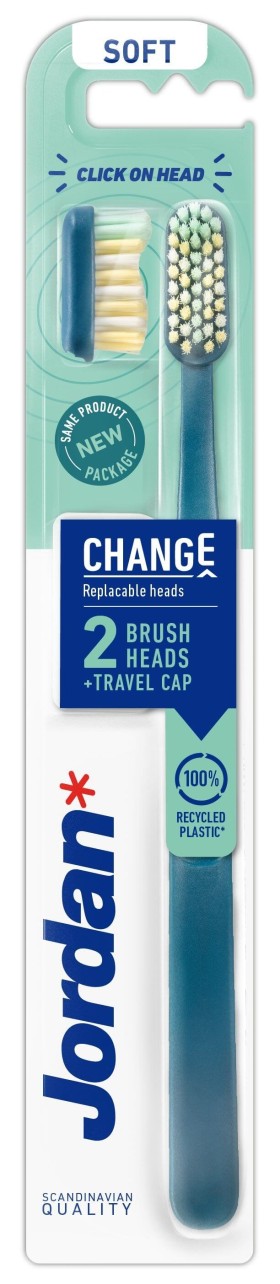 Jordan Change Toothbrush Soft Blue Μαλακή Οδοντόβουρτσα με 2 Κεφαλές και Καπάκι Ταξιδίου 1τμχ