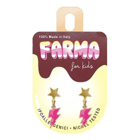 Farma Bijoux For Kids Παιδικά Υποαλλεργικά Σκουλαρίκια Χρυσά Αστέρια Με Ροζ Κεραυνούς 20mm BEPS988